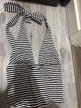 Edikted Black and White Striped Halter Tank Top